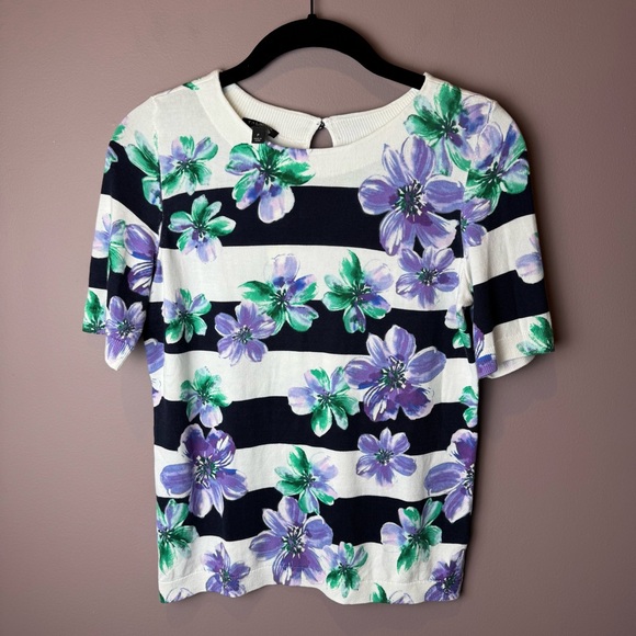 NWT Talbots Petites Purple Floral Stripes Short Sleeve Top XSP - Picture 2 of 13